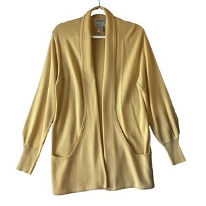 Vintage Butter Yellow Oversized Open Cardigan Sweater Side Effects Pockets S‎